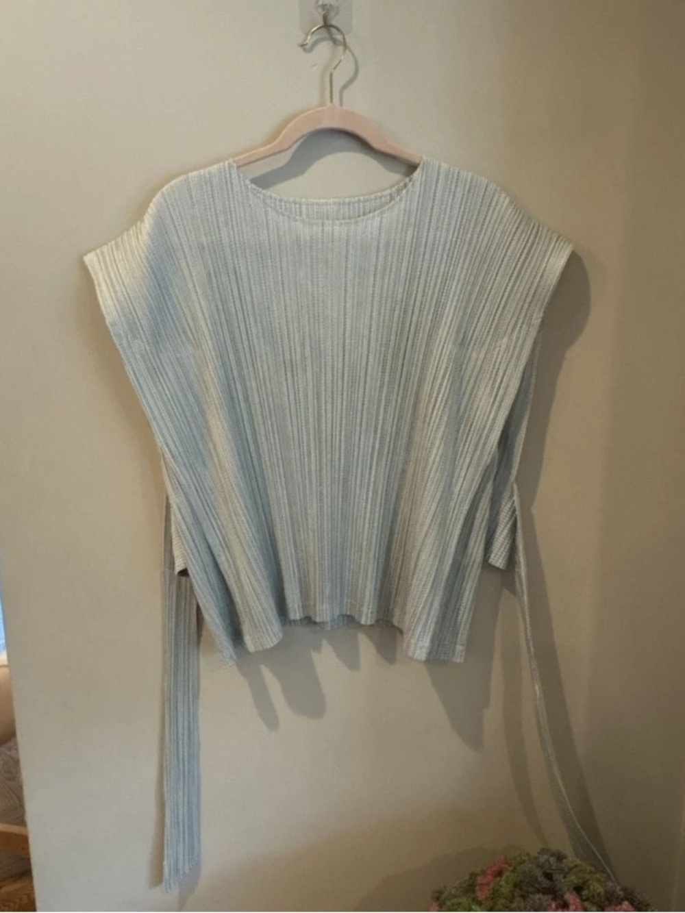 Issey Miyake Pleats Please Light Blue Pleated Tie-Waist Top size 5